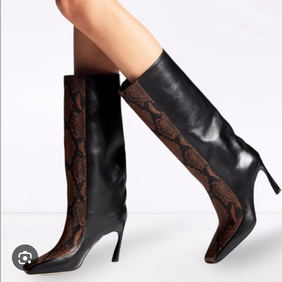 Jimmy Choo Black and Brown Mabyn Snake Print Heeled Boots 85 - Picture 2 of 2